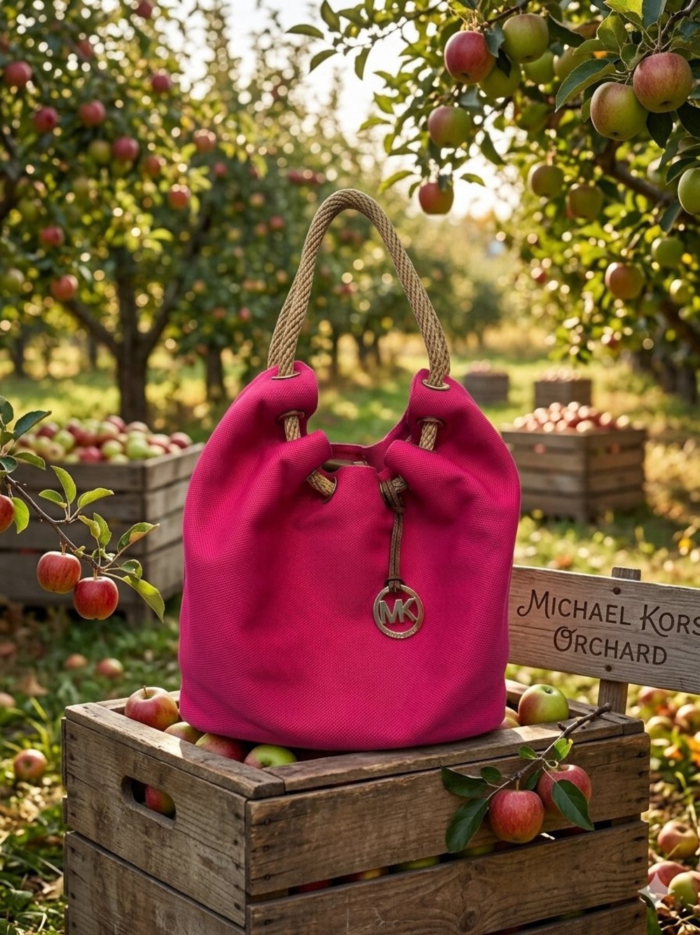 Michael Kors Marina Large Pink Canvas Drawstring Shoulder Bag - Excellent Condit